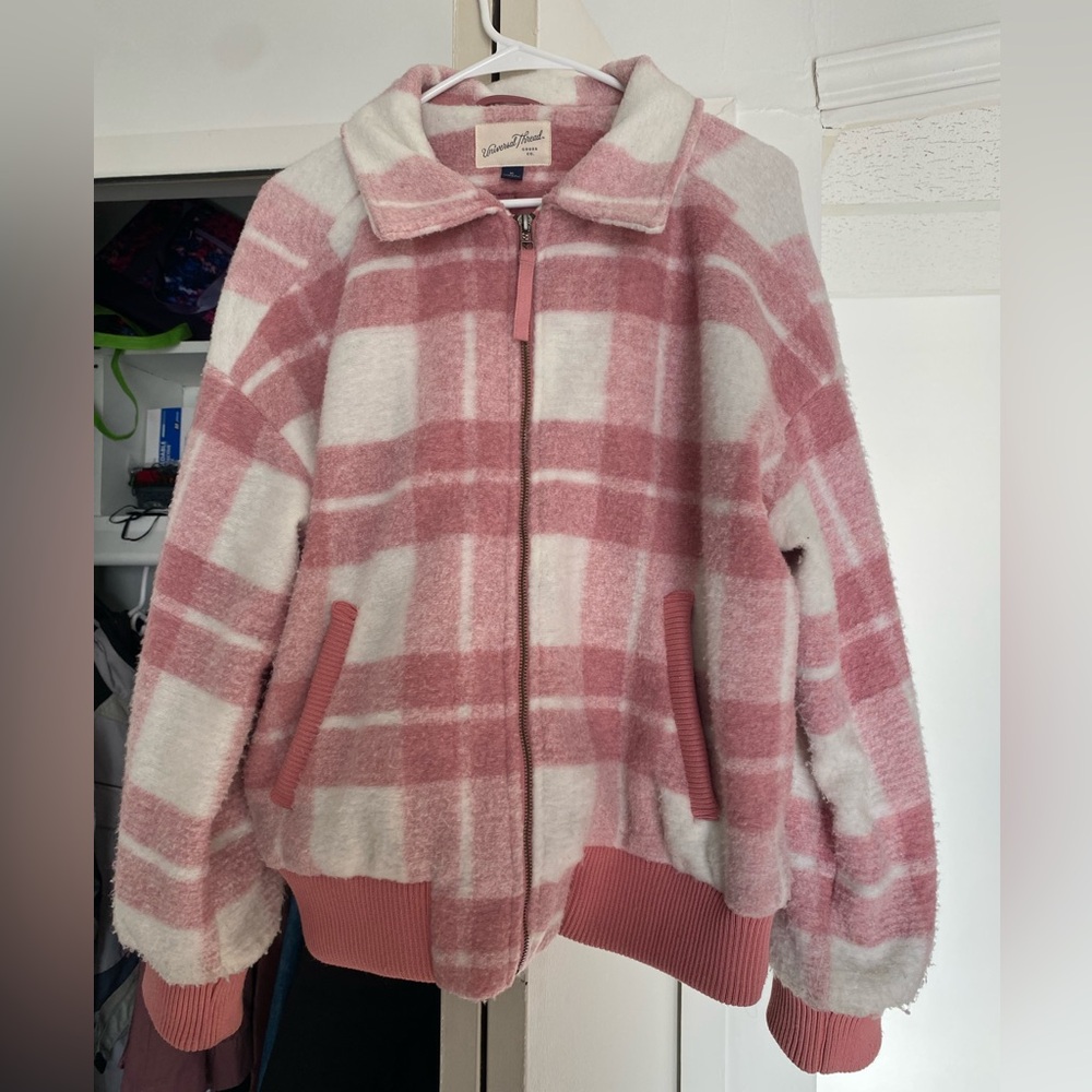Pink plaid bomber jacket XL